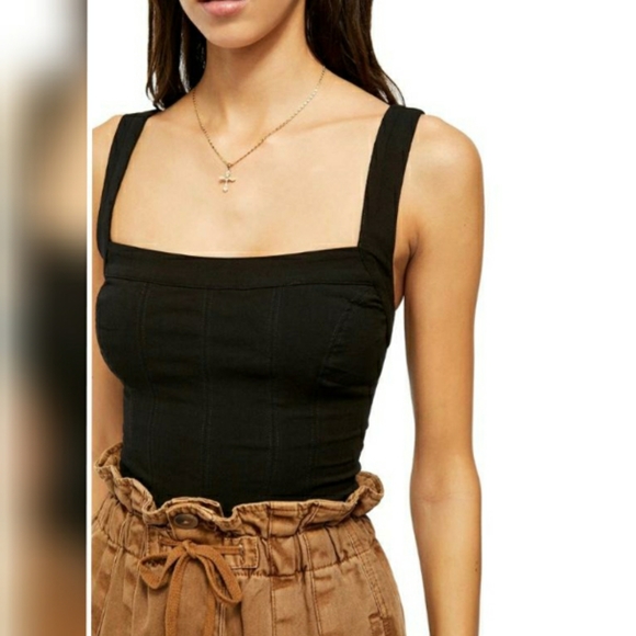 FREE PEOPLE Scarlett Black Square Neck Tank Top - Picture 2 of 3